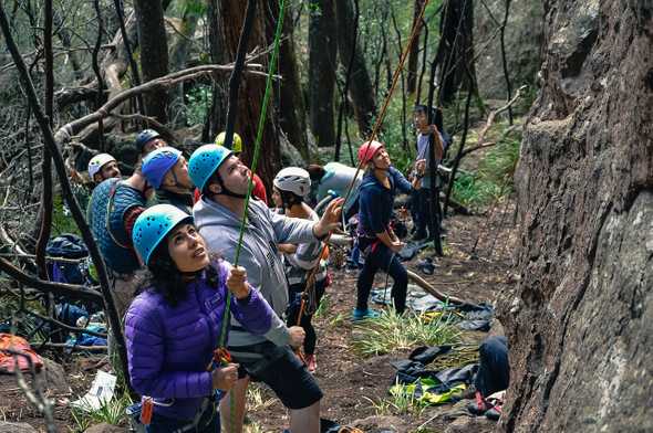 Crag full of climbers.