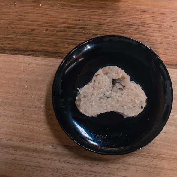 Festive mushroom rice ball after pressing through a mold.