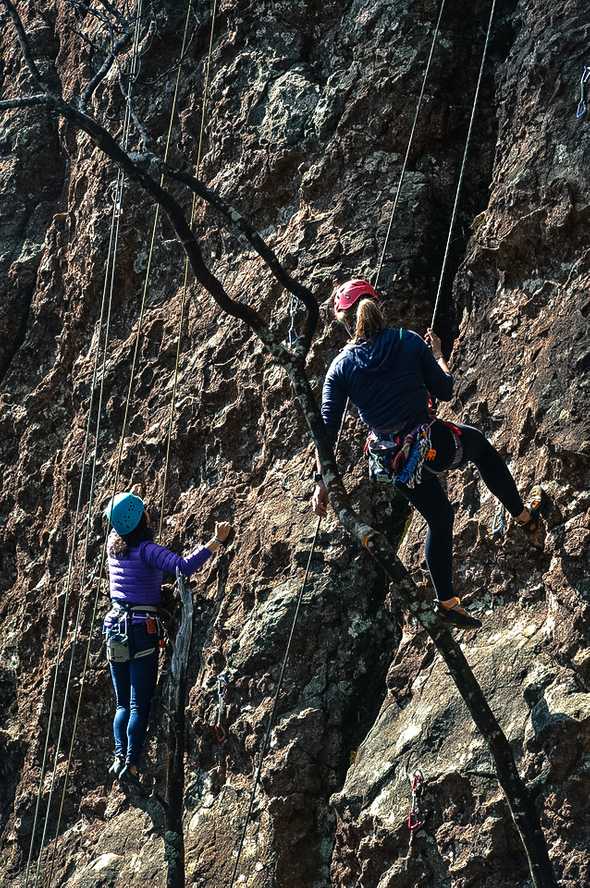 Lots of routes to choose from at the Back Wall of Camel's Hump.